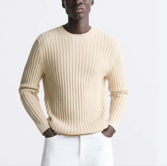 Zara Other - Zara men's cream ribbed cotton sweater